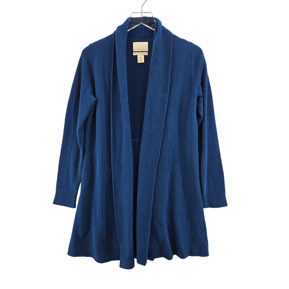 Cynthia Rowley Blue 100% 2-Ply Cashmere Open Front Shawl Collar Cardigan Small
